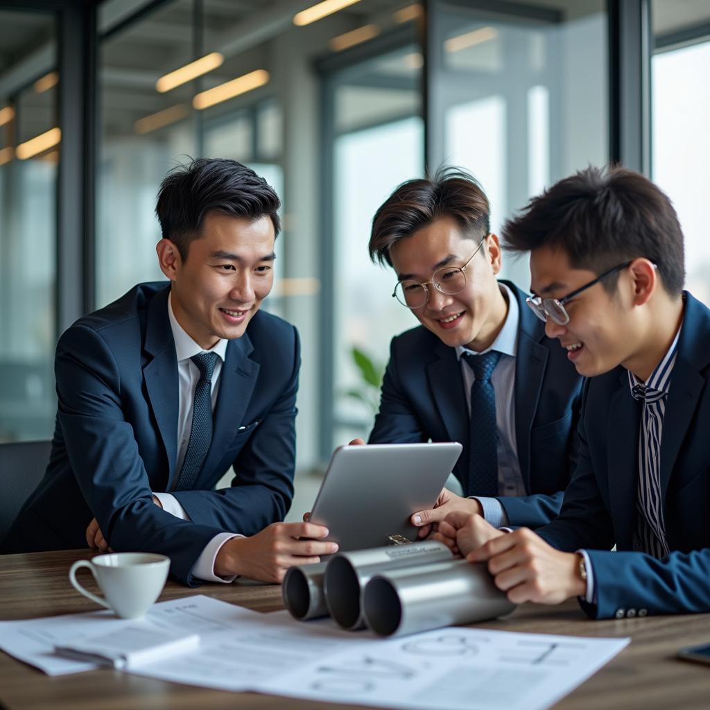 Đội ngũ nhân viên HSD Việt Nam tư vấn và hỗ trợ khách hàng về thép ống tròn phi 16